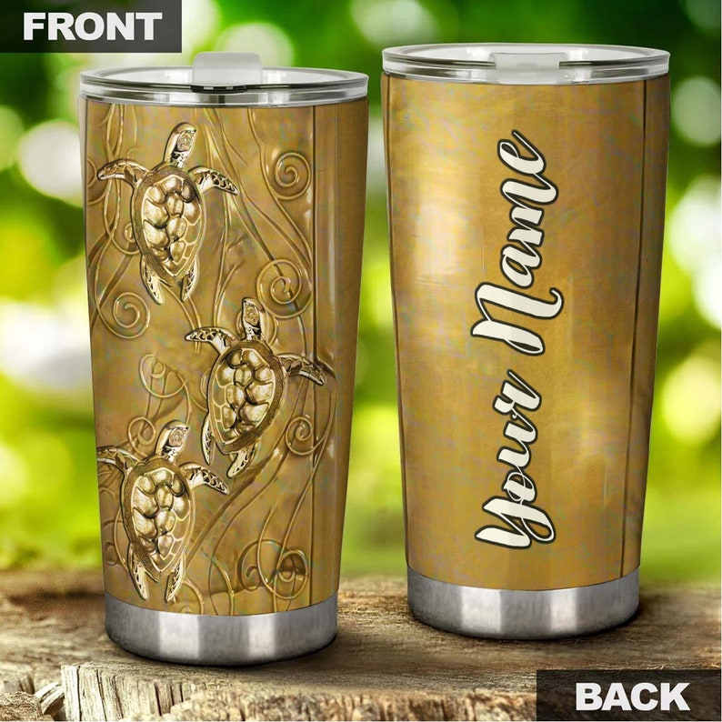 Turtle Gold Style Personalized Tumbler-Turtle Present-Unique Tumbler-Birthday Christmas Gift For Turtle Lover