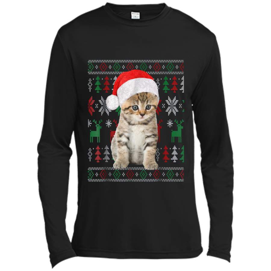 Cat Christmas  Ugly Christmas Sweater Style Gift Tee Long Sleeve Moisture Absorbing Shirt