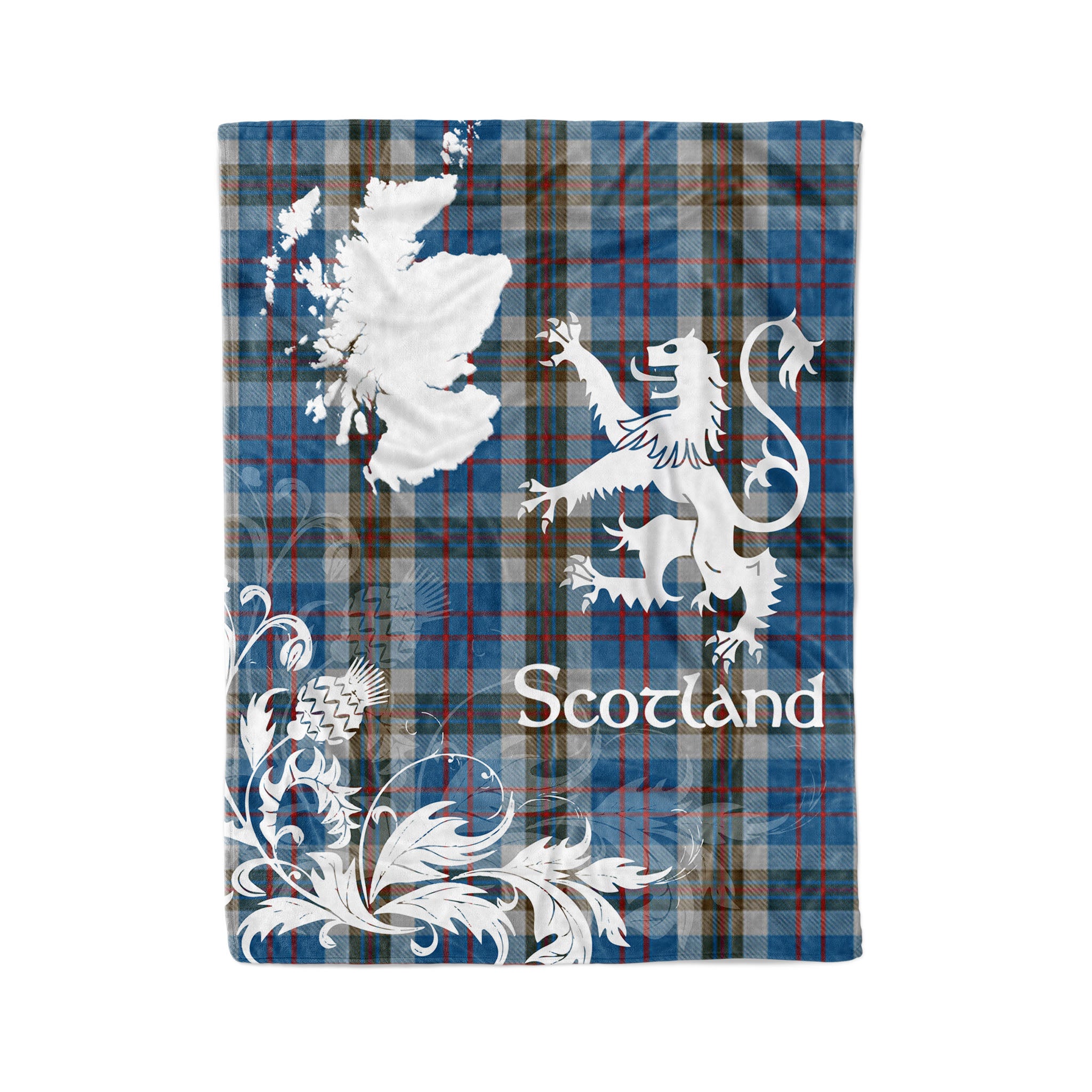 Tartan Plaid Fleece Blanket Tartan Blanket Thistle And Lion Scottish Clan Thomson Blue Plaid Blanket