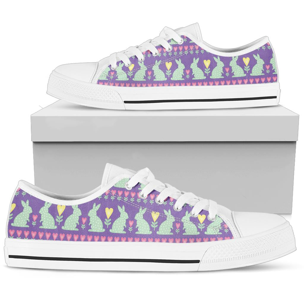 Rabbit Pattern Print Design Rb01 White Bottom Low Top Shoes