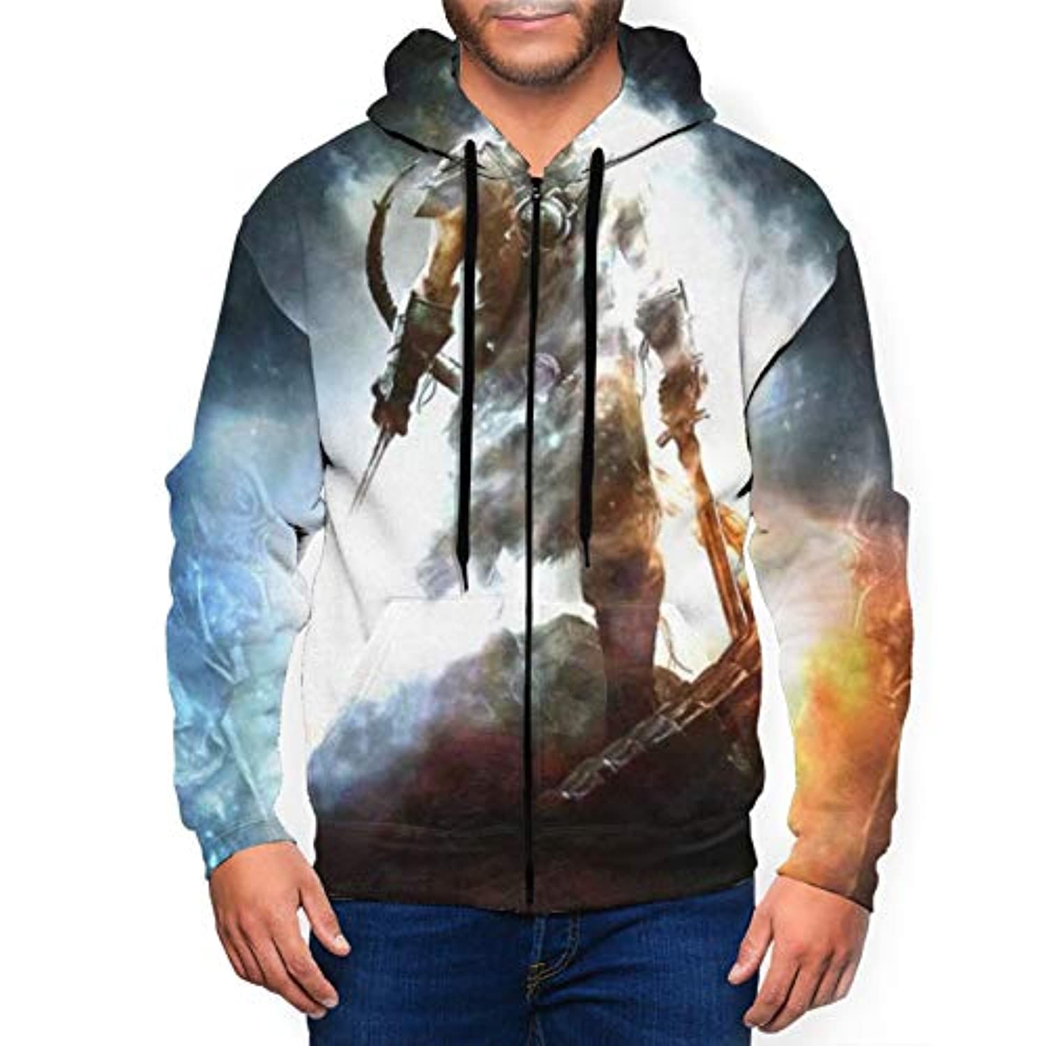 THE ELDER SCROLLS Hoodies – Skyrim Dragonborn Shiny Zip Up Drawstring Hoodie with Pocket