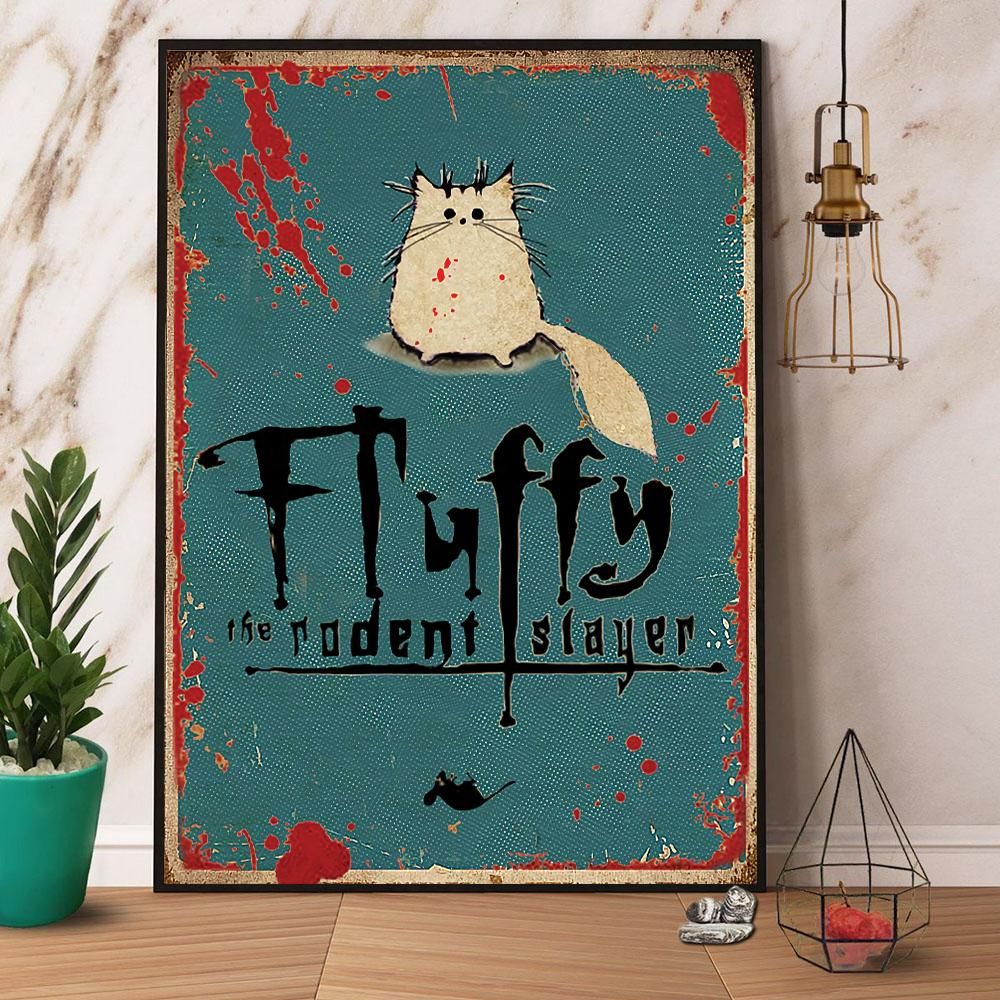 Cat Fluffy The Rodent Slayer Halloween Retro Green Canvas Prints Poster Wall Art