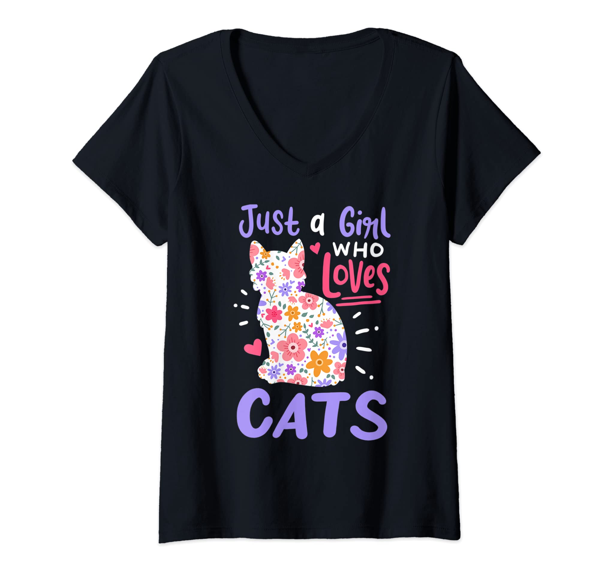 Womens Cat Just A Girl Who Loves Cats Gift for Cat Lovers V-Neck