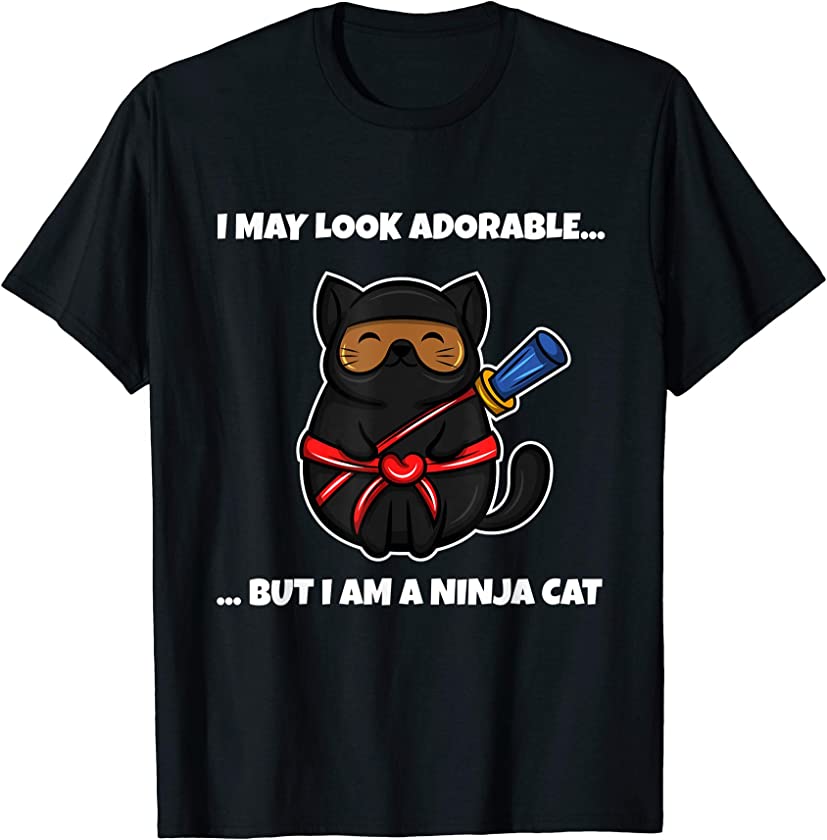 Ninja Cat Looks Adorable Funny Kitten T-Shirt