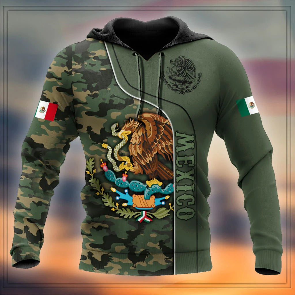 Personalized Name Mexico Camo Unisex Hoodie, Mexican Camo Eagle Hoodies, Mexico Hoodie