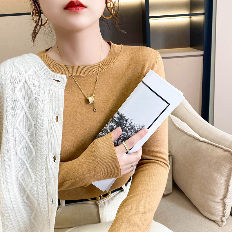 Women Korean Solid O Neck Loose Sweater Autumn Winter Elegant Simple All Match Bottoming Sweater Knitted Pullover Chic Jumper alx