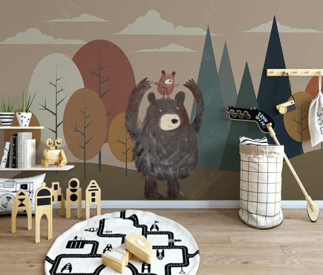 3D Cartoon Forest Animal Bear Wall Mural Wallpaper Lqh 38