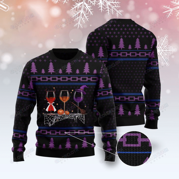 Unifinz Halloween Sweater Wine Halloween Black Purple Ugly Sweater 2022