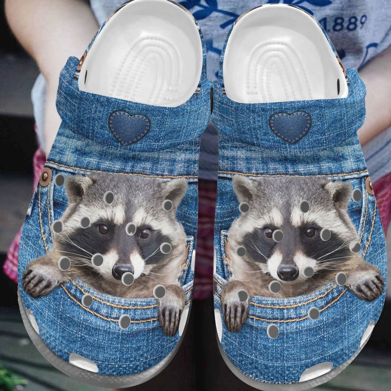 Raccoon Personalize Clog, Custom Name, Text, Fashion Style For Women, Men, Kid, Print 3D Whitesole Baby In My Pocket