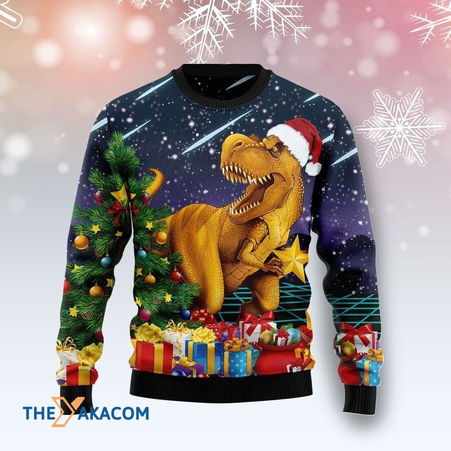 Yellow T-Rex Dinosaur Decorate Christmas Tree Gift For Christmas Ugly Christmas Sweater