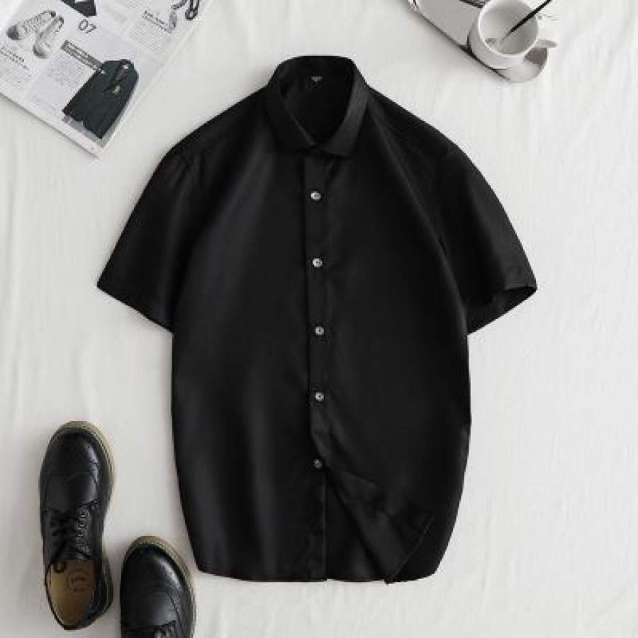 New Men Casual Clothing Summer Short Sleeve Shirt Solid color Men White Shirts