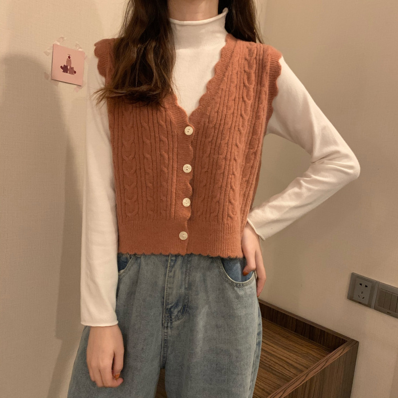 Solid Sweater Vests Women Candy Wave Ins Single Breasted Classic Simple Knit V-neck Sweaters All-match Basic Females Chic Gentle alx