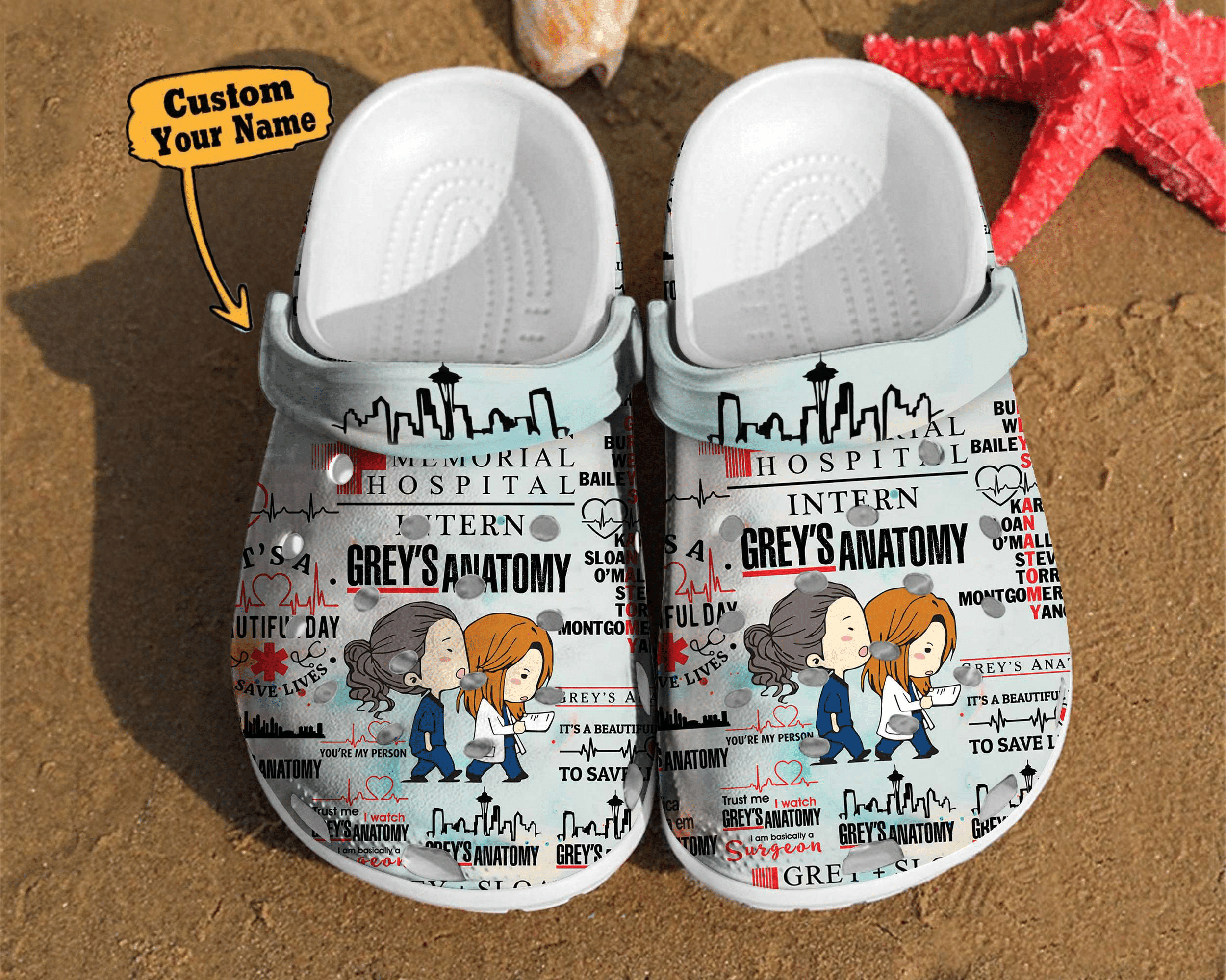 Nurse Crocs – Grey Anatomy Nurse Pattern Comfortable Clog Shoes