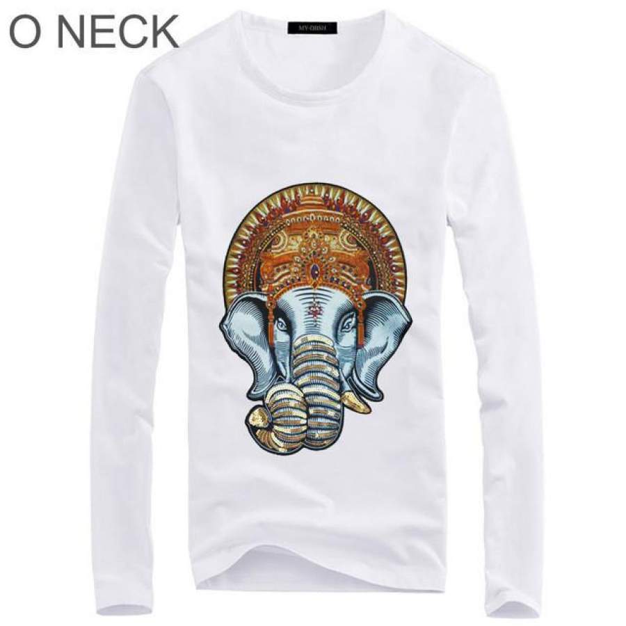 Fashion Cosmic Bright Men’s Graphic T Shirt Elastic cotton V-Neck T Shirt Man Casual Long Sleeve Elephant Tops Tees