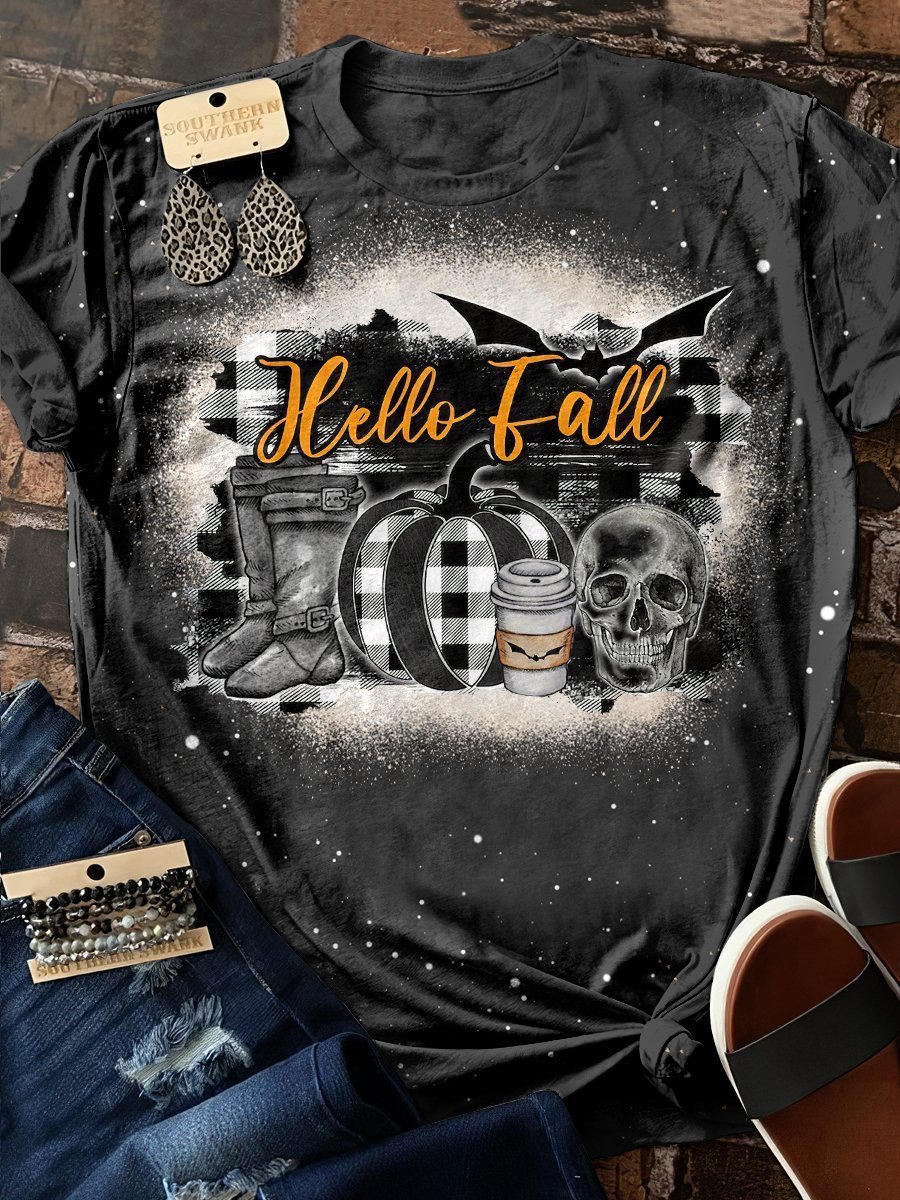 Hello Fall Print Short Sleeve T-Shirt