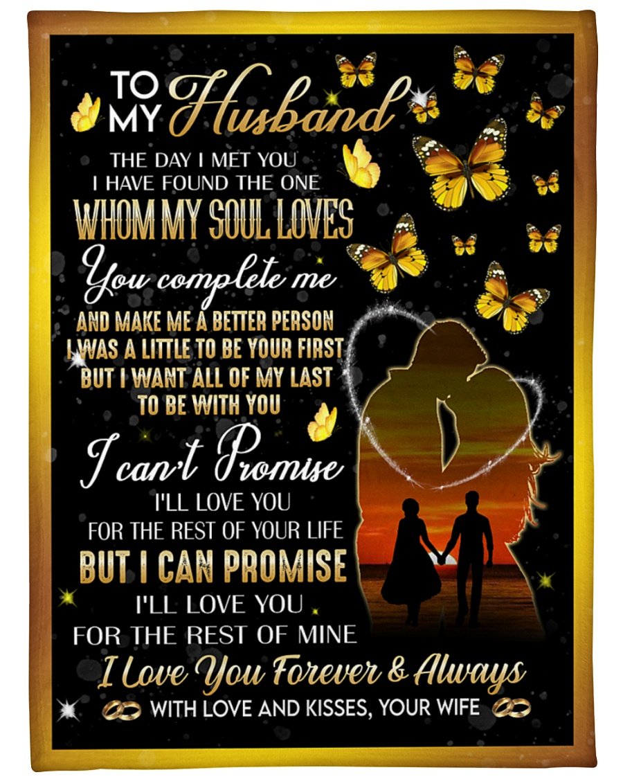 To My Husband I Love You Forever & Always, Couple Butterfly Fleece Blanket Gift For Valentine’S Day Home Decor Bedding Couch Sofa Soft And Comfy Cozy