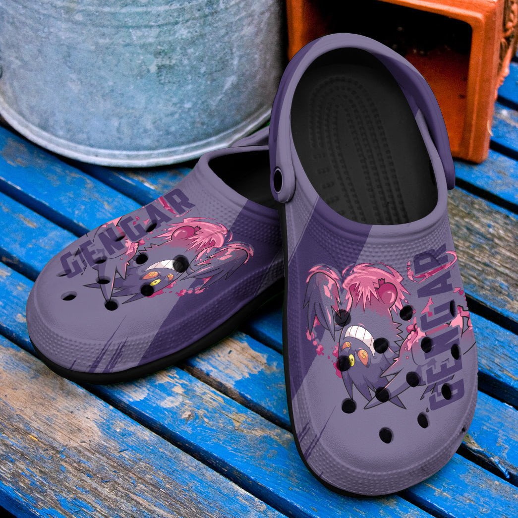 Pokemon Gengar Anime Pattern Crocs Classic Clogs Shoes In Purple