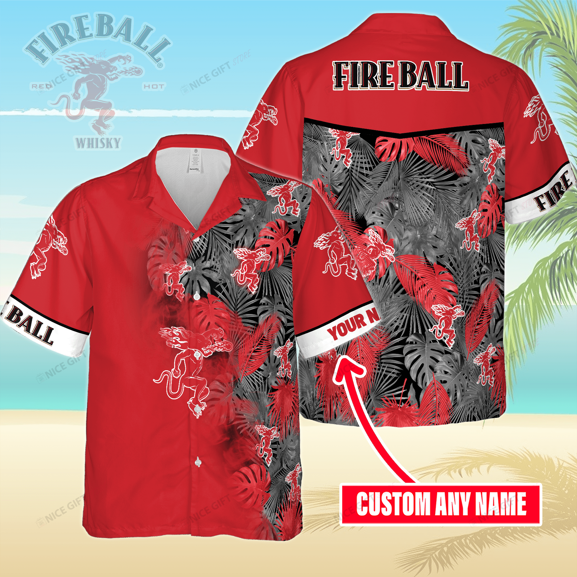 Fireball Cinnamon Whisky Custom Name Hawaiian Shirt 3Hs-D4Q3