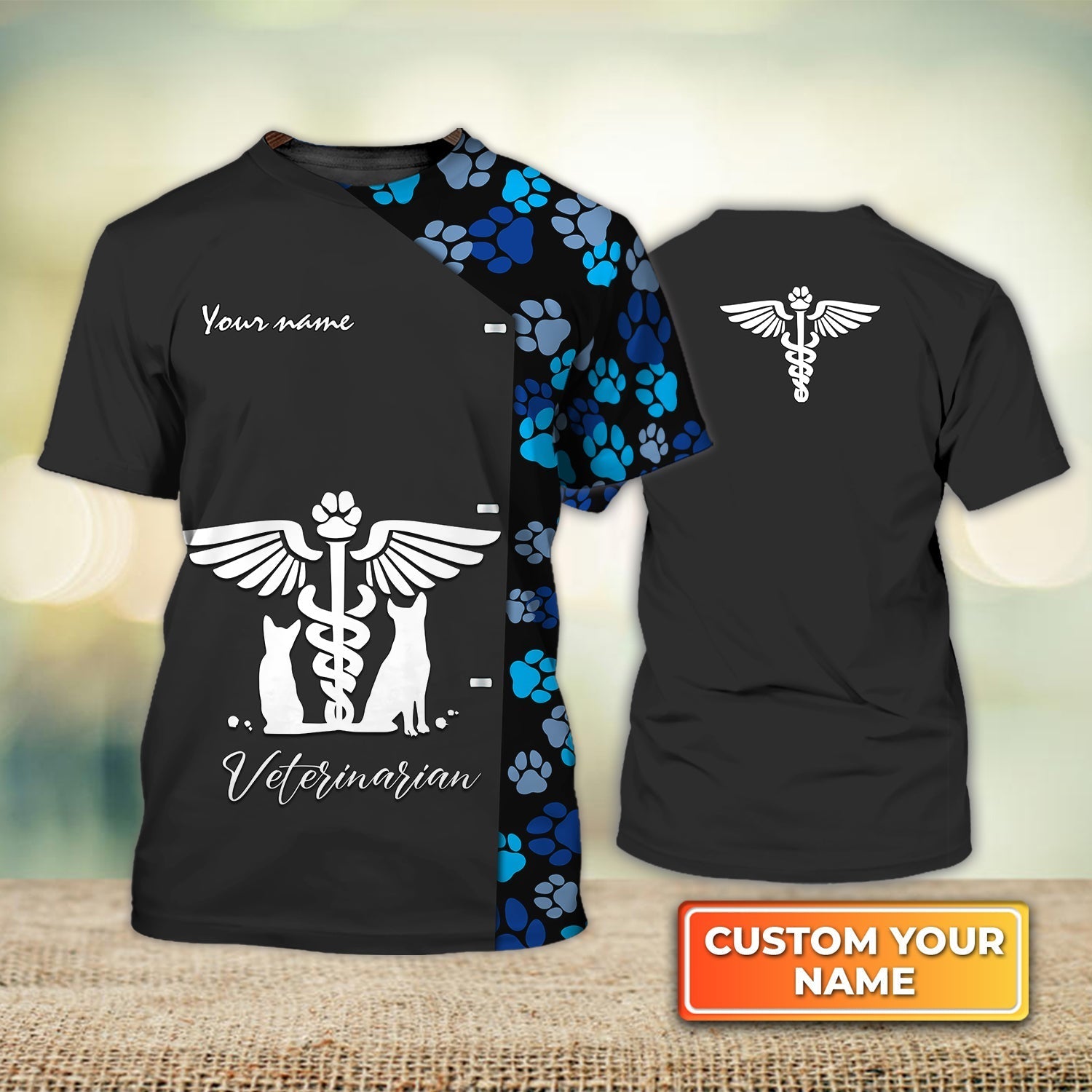 Customized 3D Veterinarian Shirt Veterinarian Paw Dog Veterinarian Uniform Blue