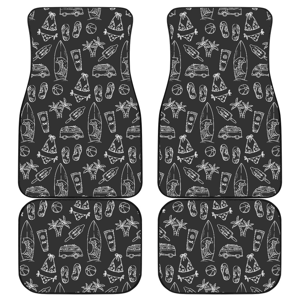 Black White Surfing Pattern Print Front And Back Car Floor Mats, Front Car Mat