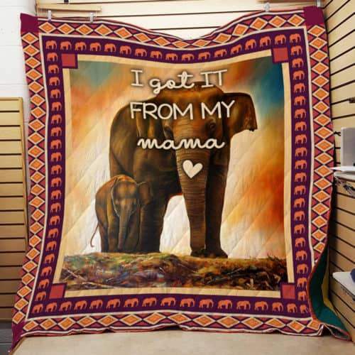 Holiday Gift – Elephant Mama  I Got It From My Mama  Quilt Blanket