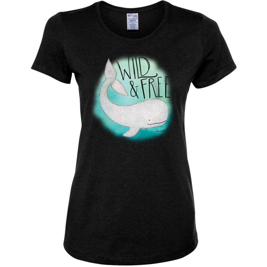 Cute Nautical Whale Wild and Free Animal Lover Womens Graphic T-Shirt