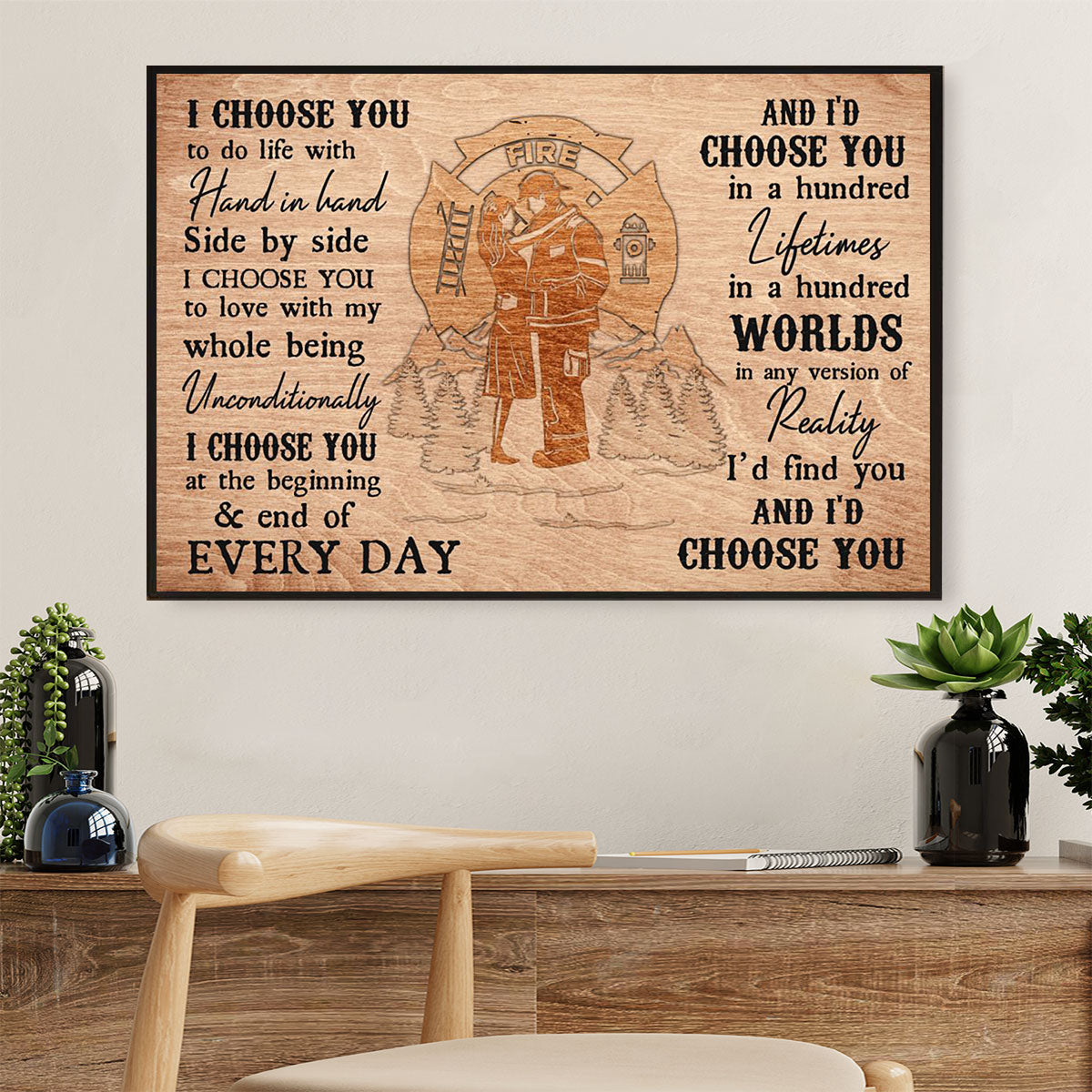 Firefighter Pride Poster Wall Art | Couple Wife Husband | American Independence Day Gift For Fireman