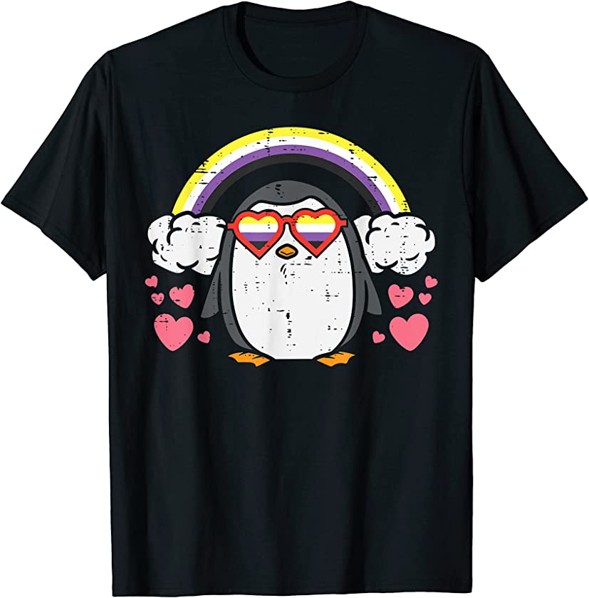 Penguin Non-Binary Flag Animal Gayguin LGBTQ Genderqueer T-Shirt