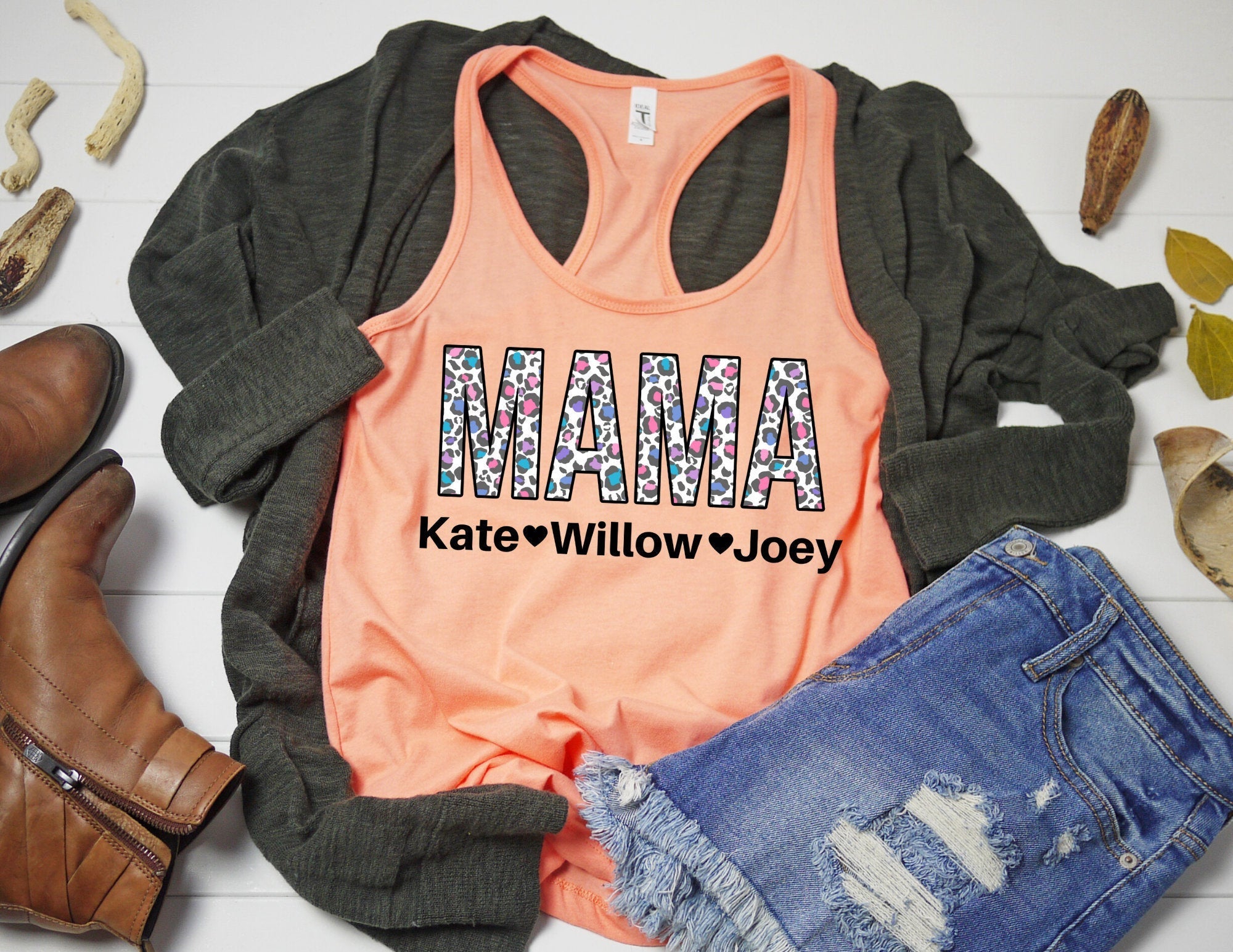 Custom Mama Tank With Kids Names, Custom Mama Shirt, Leopard Mom Tank, Mama Shirt, Mother’S Day Gift, Leopard Mom Shirt, Tanks For Mom T-Shirt Hoodie All Color Size S-5Xl