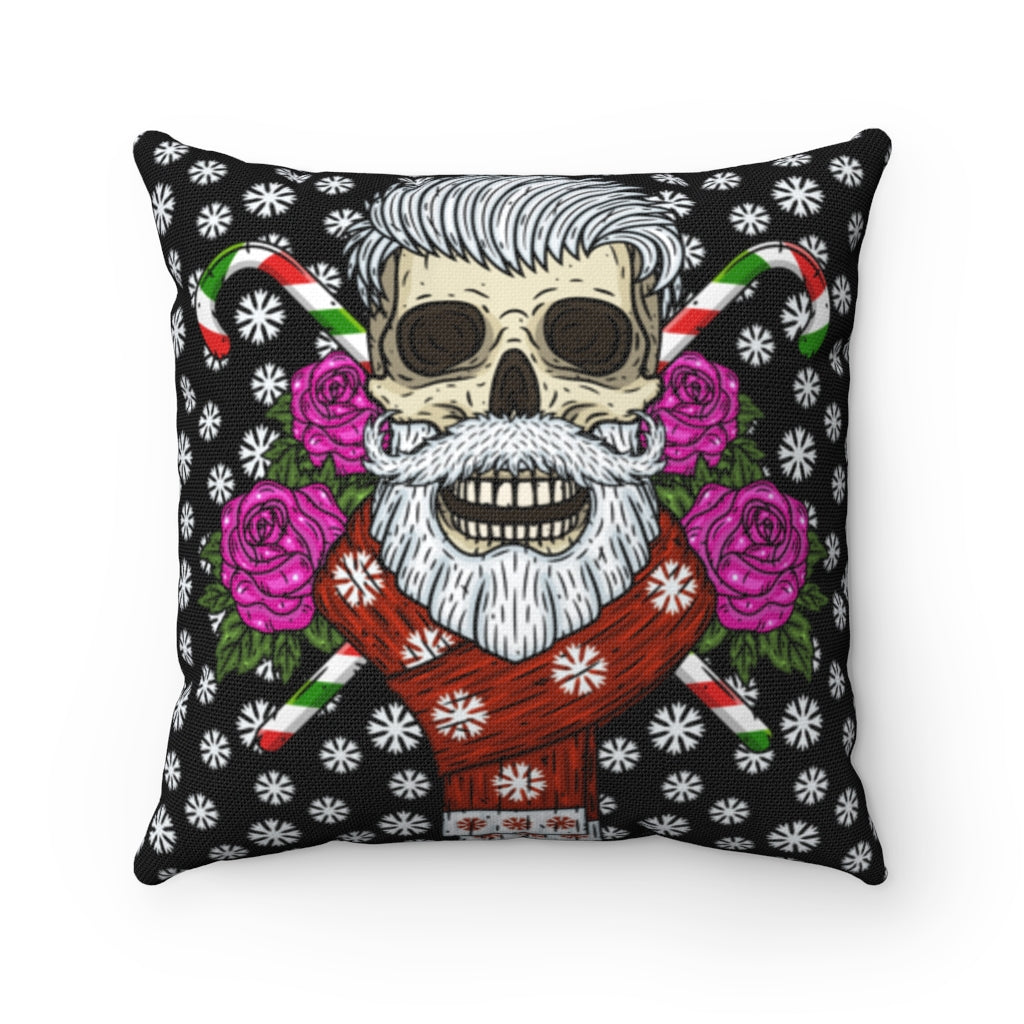 Breaded Skull With Candy Canes Spun Polyester Square Pillow