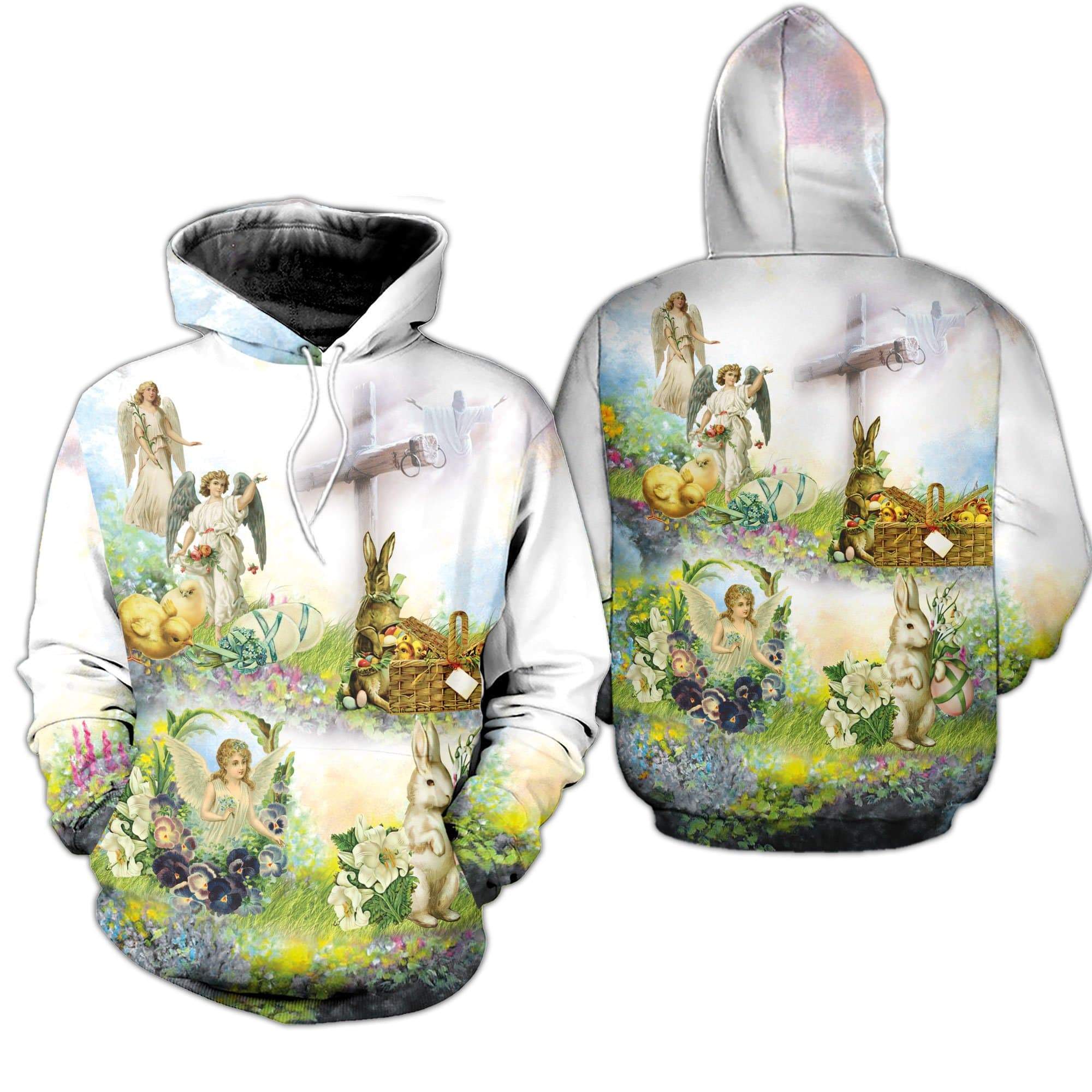 Angel Bunny Easter Day and Jesus Vintage Hoodie 3D #V