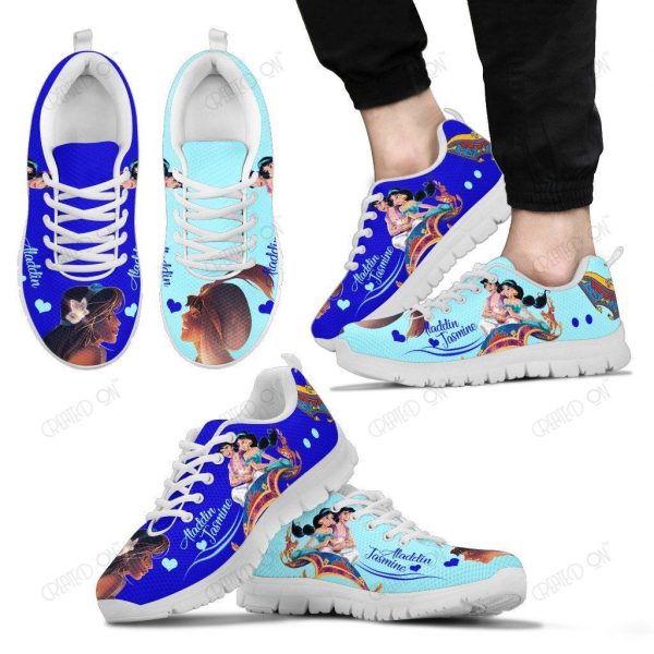 Aladdin And Jasmine All Over Print White Sneakers