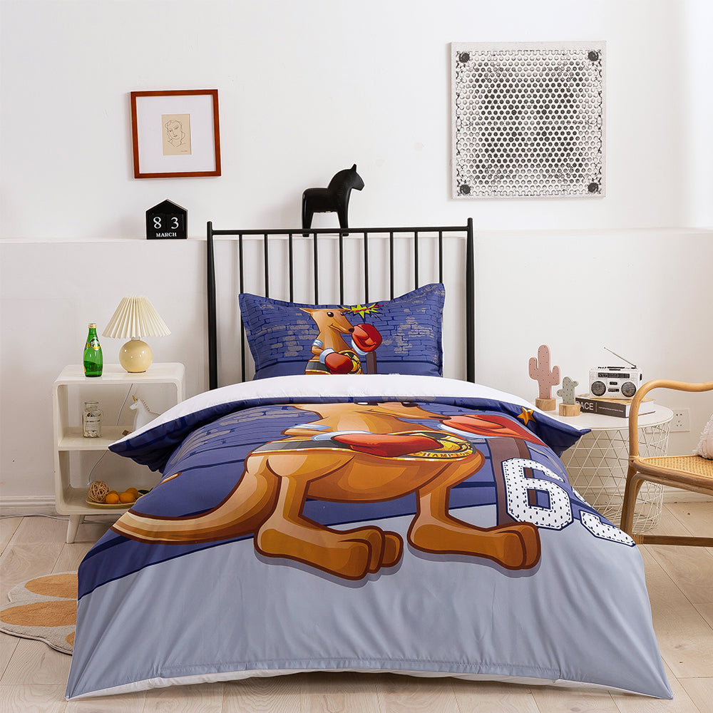 3D Cartoon Animal Kangaroo Boxing Quilt Cover Set Bedding Set Duvet Cover Pillowcases 327