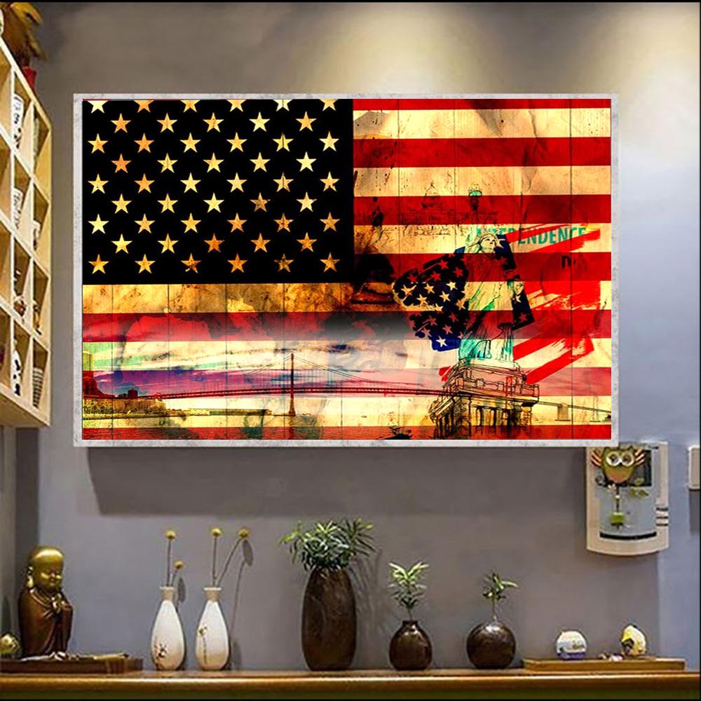 American Flag Vintage Poster Statue of Liberty Patriotic Independence Day Decor