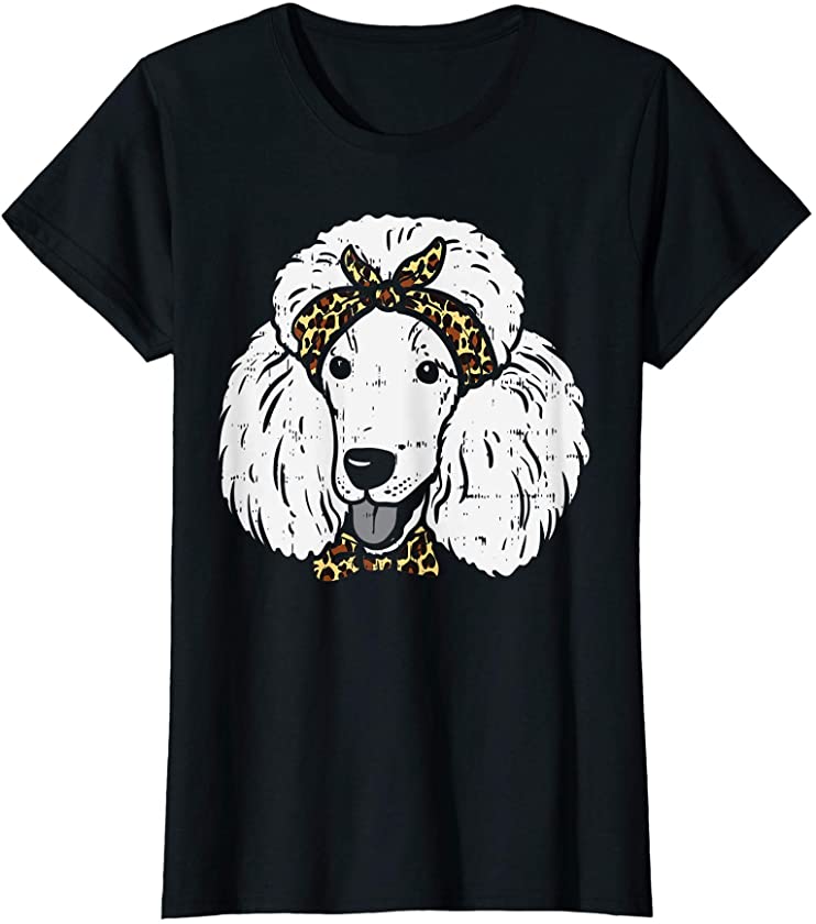 Womens Poodle Leopard Bandana Cute Dog Lover Owner Girls Women Gift T-Shirt