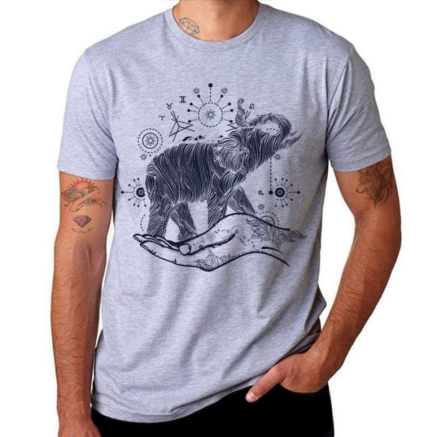 Hand Elephant Printed Funny Mens T-Shirt Summer Cotton Casual Short Sleeve Tee Mens Round Neck Short Sleeves T Shirt