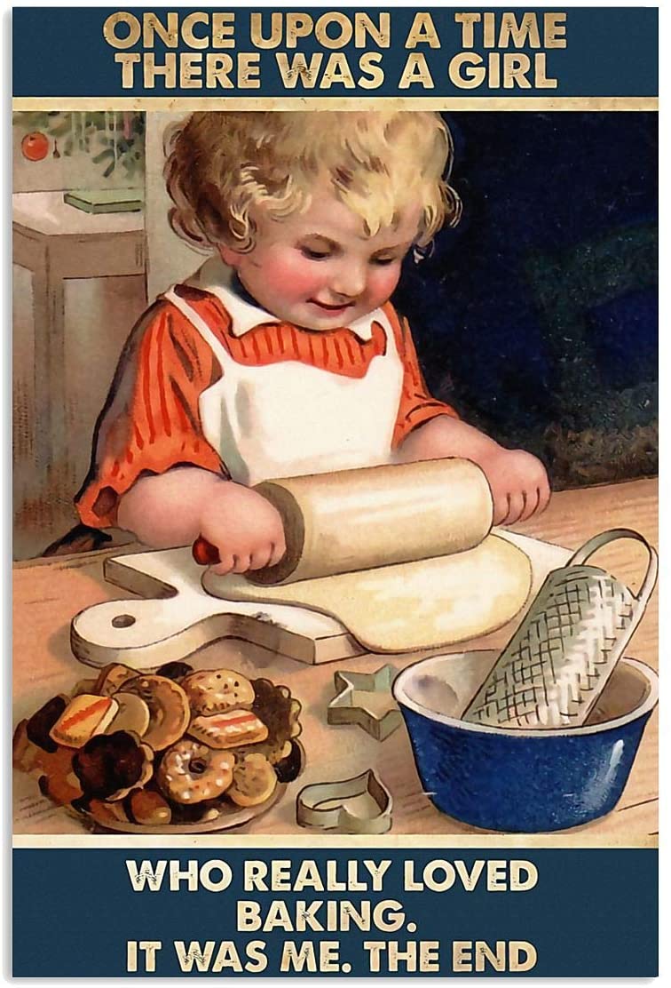 Vintage There Was A Girl Who Really Loved Baking Poster Art Print      Home Decor Gift For Family Friend On Birthday