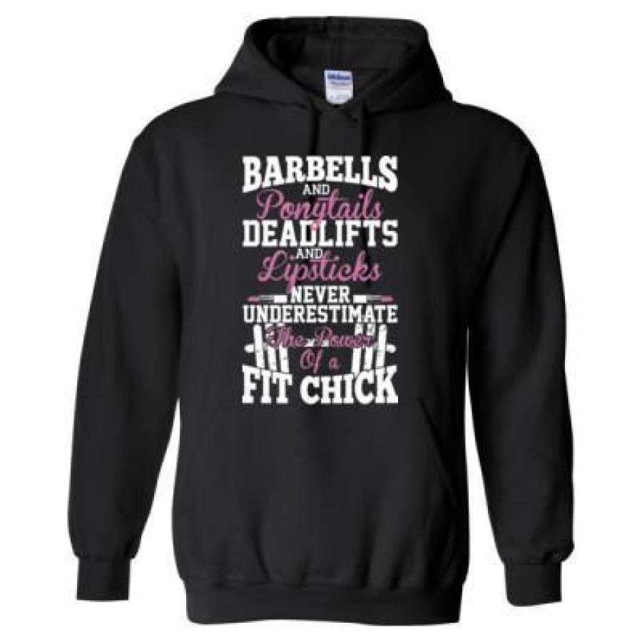 AGR Barbells And Ponytails Deadlifts And Lipsticks Mever Underestimate The Power Of A Fit Chick – Heavy Blend™ Hooded Sweatshirt