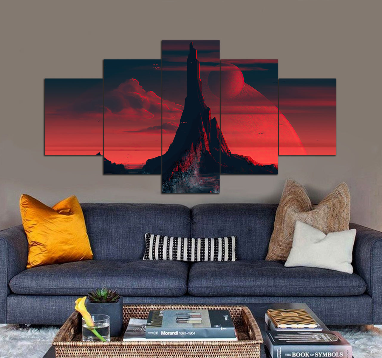 Island Sea Mountain Dark Scenery 3D 5 piece canvas art