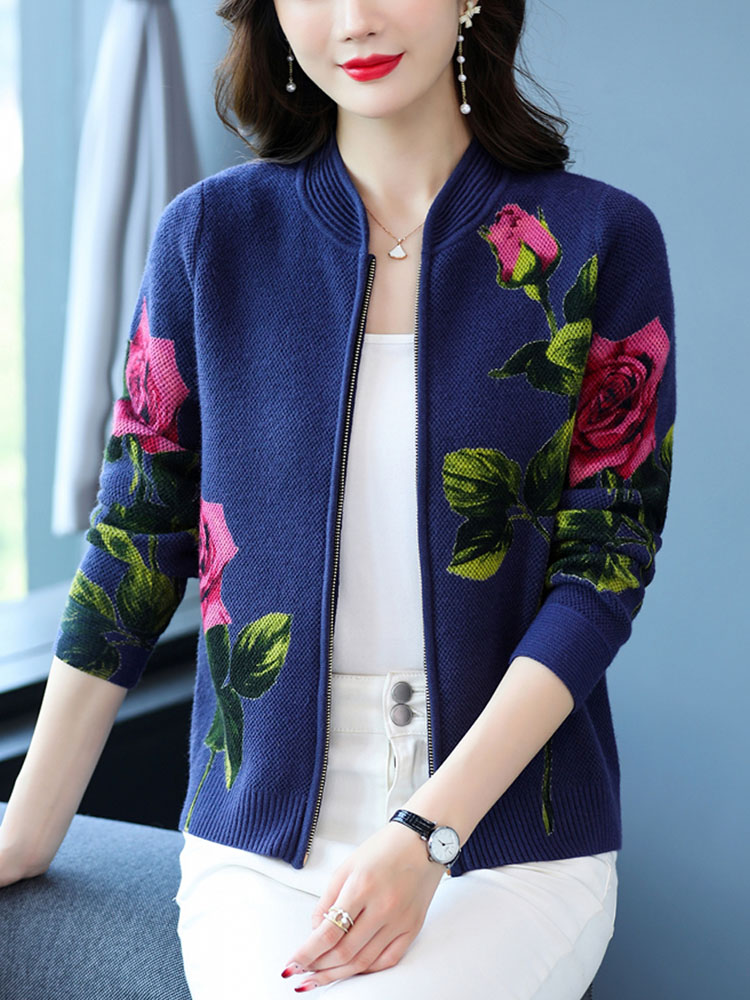 3 Colors Sweater Women New Autumn Casual Floral Print Woman Sweaters Cardigan High Quality Knitwear Coat Zipper Soft Cardigans alx