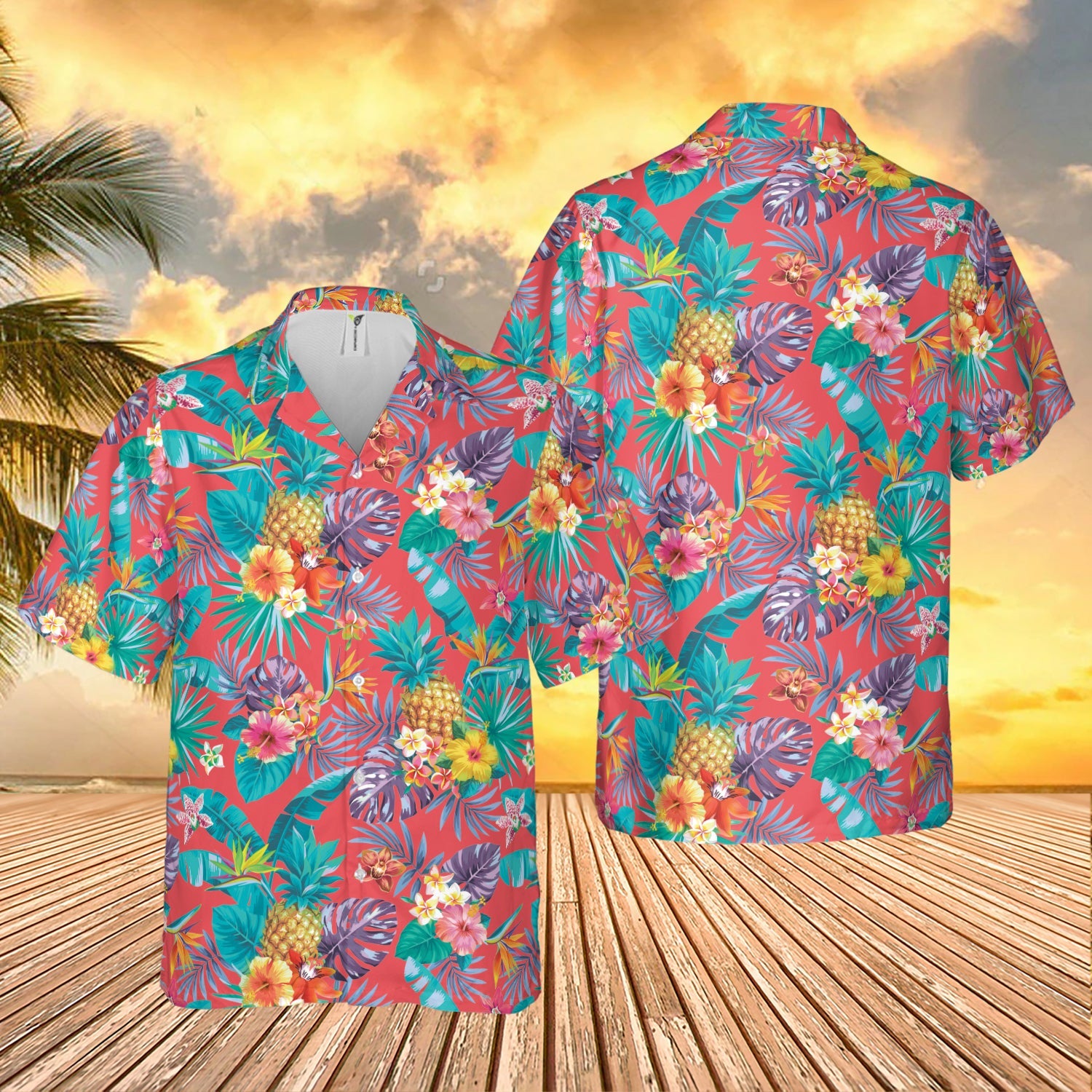 Tropical Fruits And Trees Pink Hawaiian Aloha Apparel Ha108701