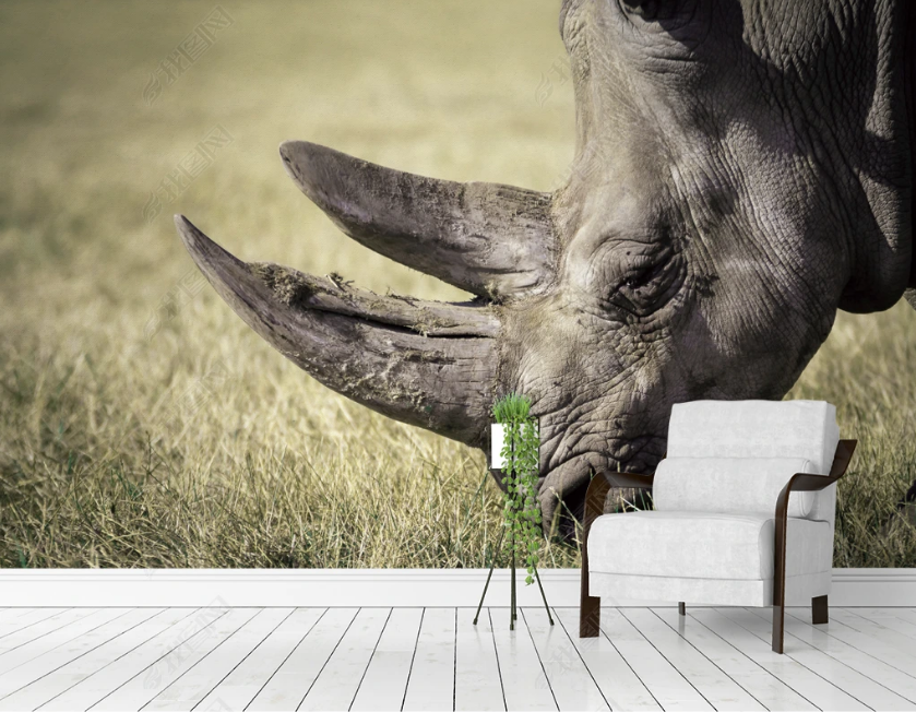 3D Wild Animal Rhino Wall Mural Wallpaper Lqh 6