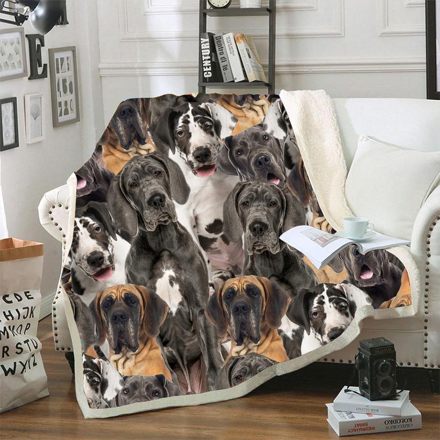 Great Dane  A Bunch Of Dogs Blanket Design Dog Face Printed Blanket