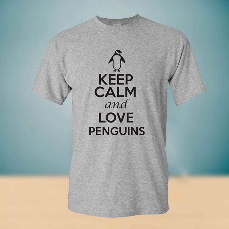 Keep Calm And Love Penguins Birds Novelty Statement Mens Graphic Short Sleeve T-Shirt 4 Colors