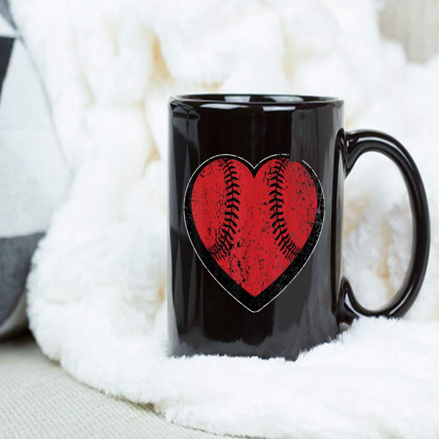 Coffee Mug Baseball Heart Vintage Valentine’s Day Mug – Black Mug