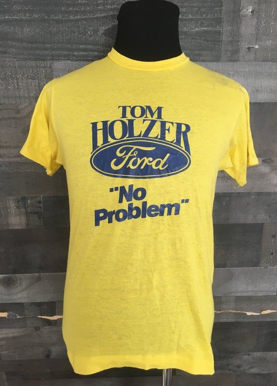 Vintage 1980S Tom Holzer Ford No Problem Car Dealership Screen Stars 80S Yellow Vintage 80S Large Shirt