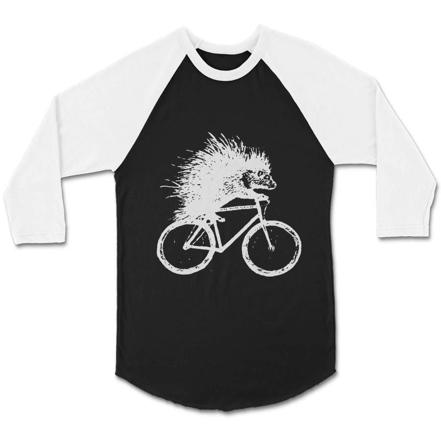 Porcupine On A Bicycle Eco Friendly Animal Hedgehog CPY Unisex 3/4 Sleeve Baseball Tee T-Shirt