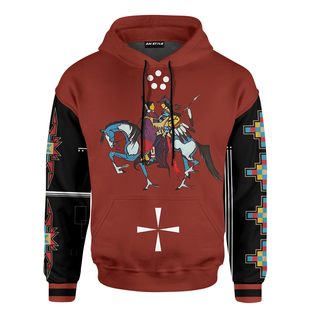 American Indian Horse Tattoo With Native American Pattern For Couple Ledger Art Customized 3D All Over Printed Hoodie