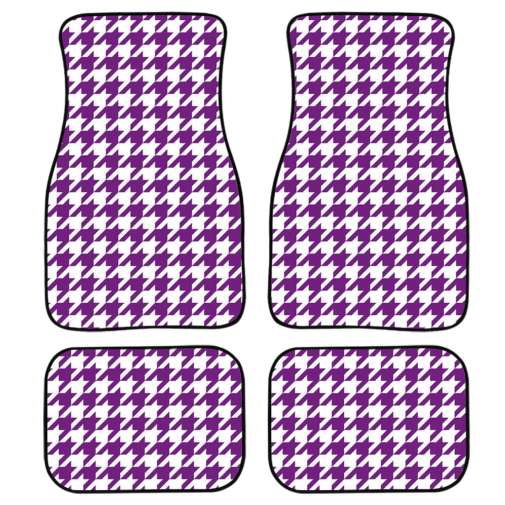 Purple And White Houndstooth Print Front And Back Car Floor Mats, Front Car Mat