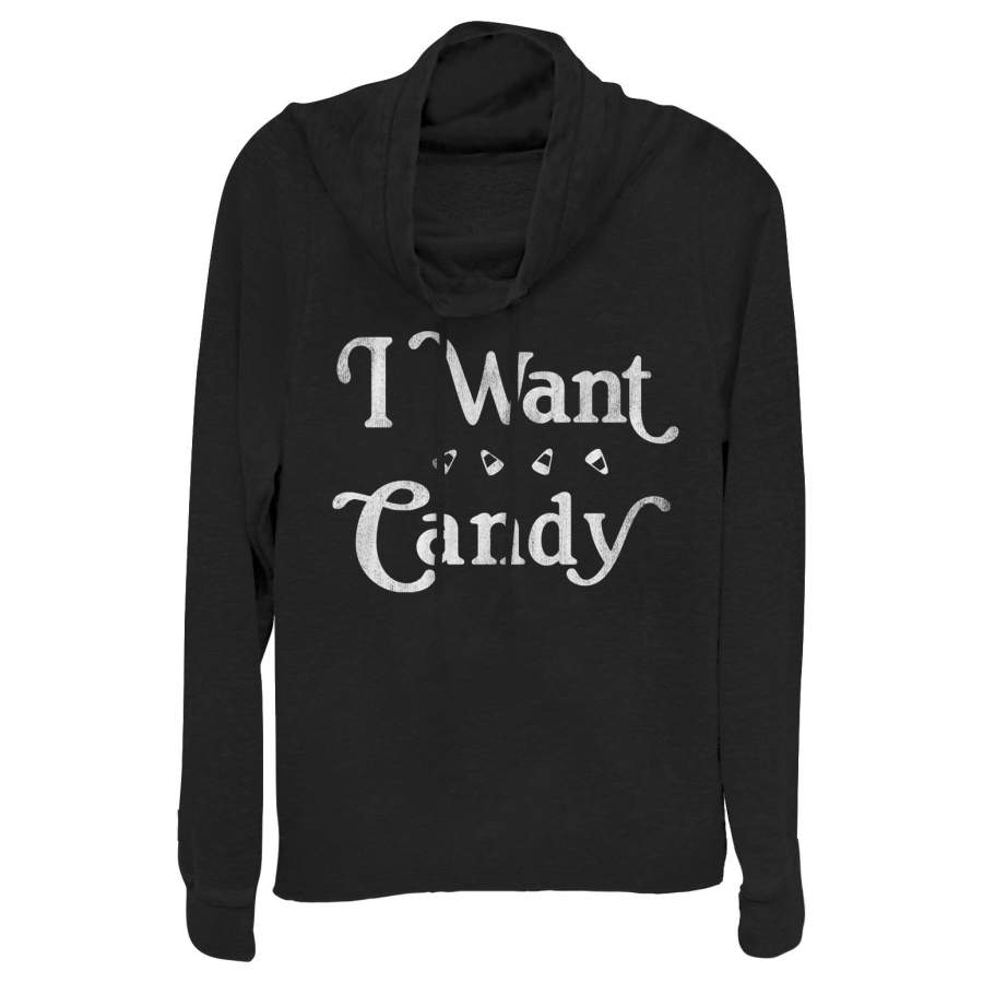 CHIN UP Junior’s Halloween Want Candy Cowl Neck Sweatshirt